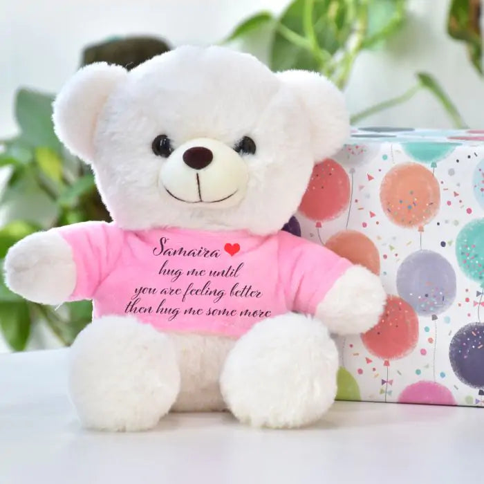 Pink Get Well Soon Teddy Bears With Custom Shirt And Bandage