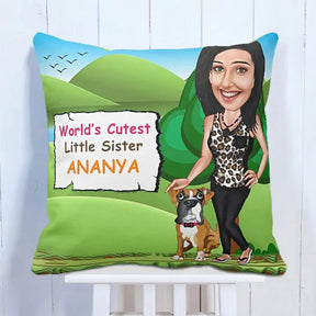 World's Cutest Little Sister Caricature Cushion