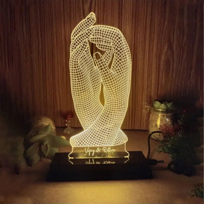 Personalised Love Hands 3D illusion LED lamp