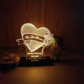 Personalised Rose Heart 3D illusion LED lamp