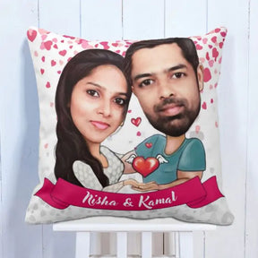 Personalized Couple In Love Caricature Cushion Gift For Valentine's Day