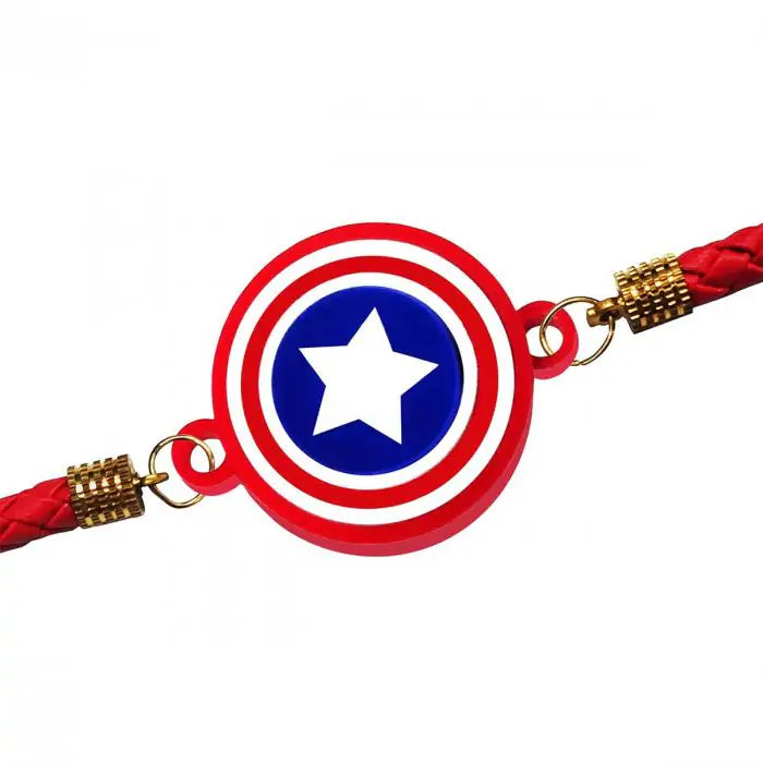 Captain America Designer Bracelet Rakhi for Kids with Roli Chawal