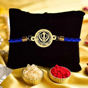 Gold Plated Punjabi Khanda Designer Bracelet Rakhi for Best Bhai