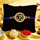 Gold Plated OM Designer Bracelet Rakhi for Big Brother with Roli Chawal