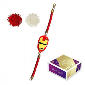 Iron Man Designer Bracelet Rakhi for Kids Boy with Roli Chawal-2