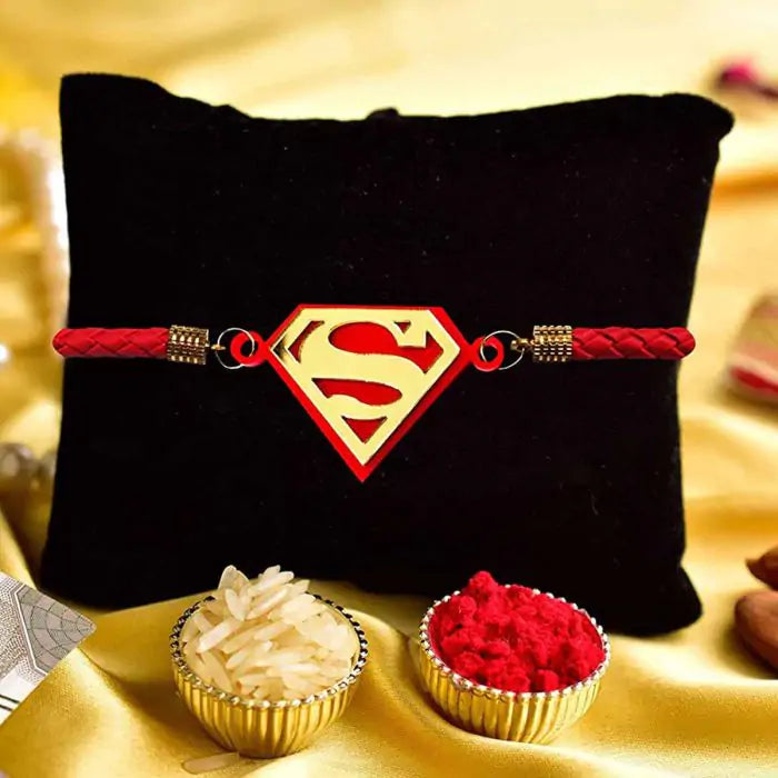 Super Man Designer Bracelet Rakhi for Brother with Roli Chawal
