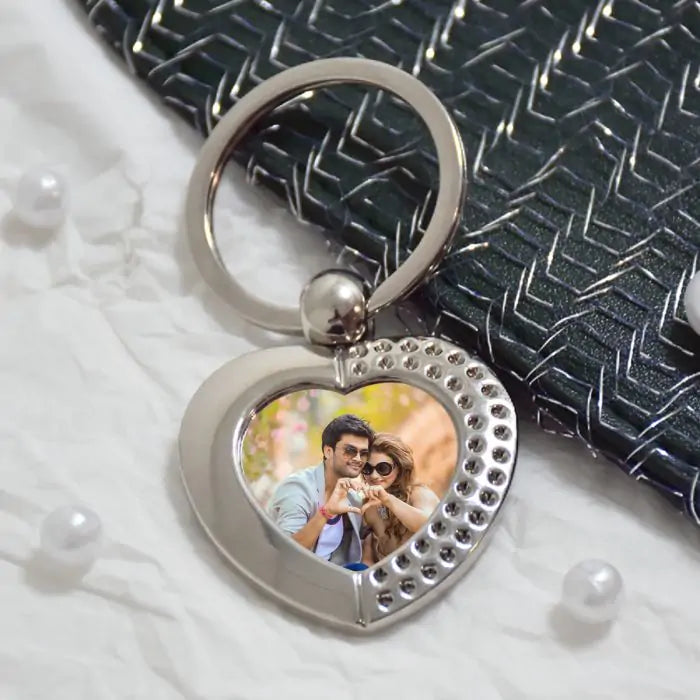 Personalised Heart Photo Frame Keychain, Giftcart