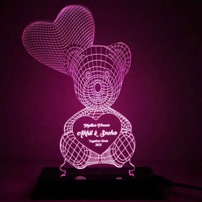 Personalised Teddy Heart 3D illusion LED lamp