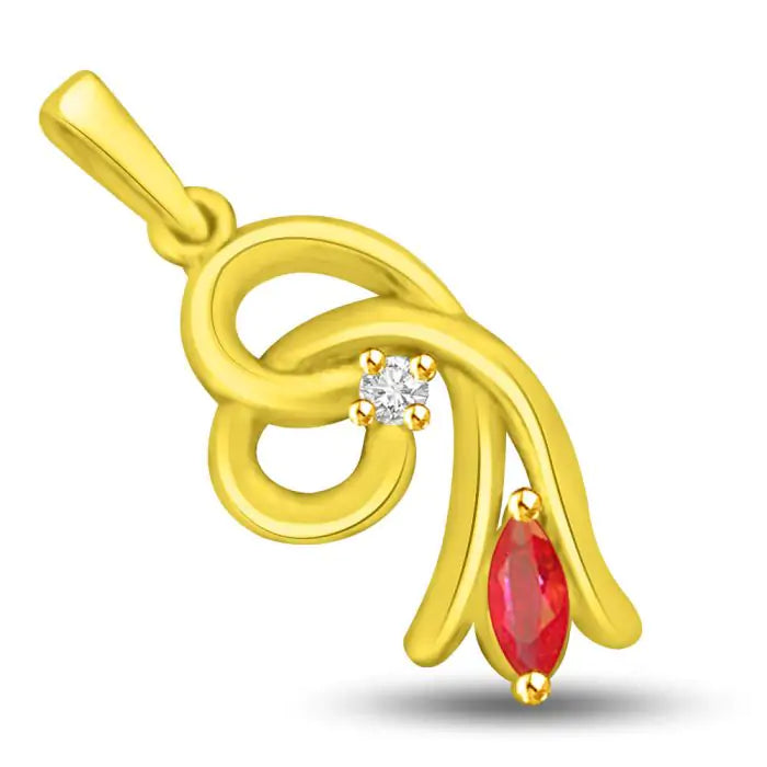 Surat Diamonds Goldi Twister Diamond & Ruby Pendant