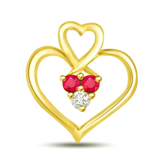 Surat Diamonds Rubal Love 0.14 TCW Heart Shaped Ruby And Diamond Gold Pendant