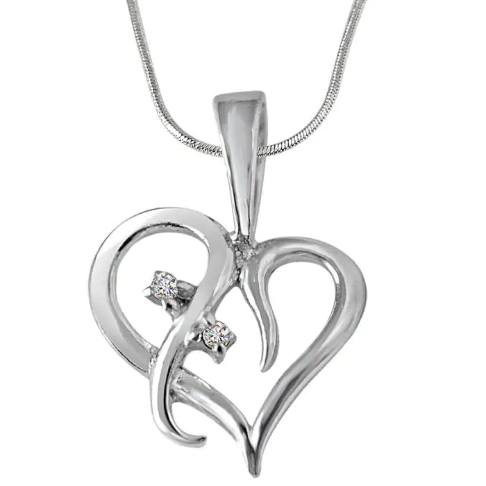 Surat Diamonds Loyal Love - Real Diamond & Sterling Silver Pendant with Silver Finished 18 Chain