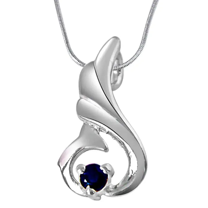 Surat Diamonds Over The Hill Blue Sapphire & Sterling Silver Pendant with 18 Chain