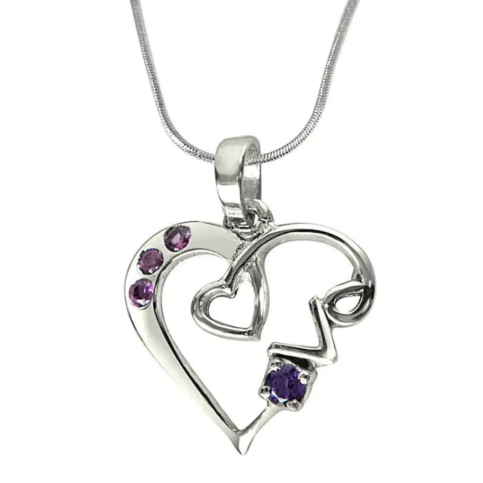 Surat Diamonds Loads of Love Purple Amethyst, Pink Rhodolite & Sterling Silver Pendant with 18 Chain