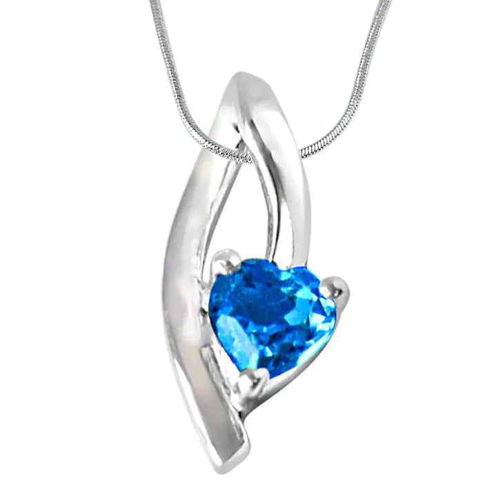 Surat Diamonds Moonshine Heart Shaped Blue Topaz Set in Sterling Silver Pendant with 18 Chain