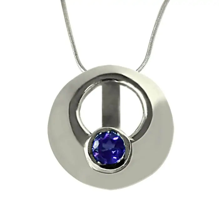Surat Diamonds Round Shaped Amethyst Pendant set in Sterling Silver with 18Chain