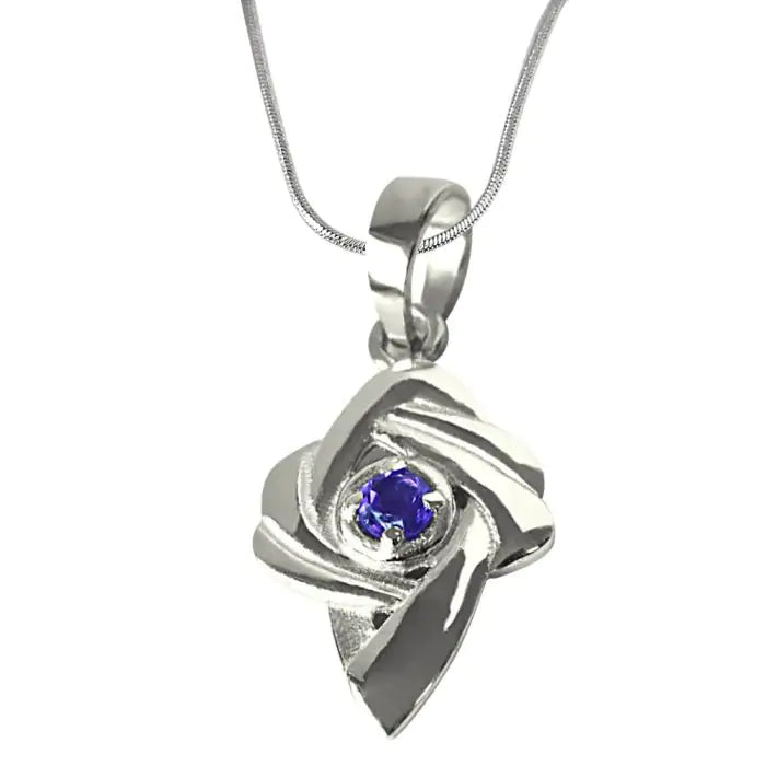 Surat Diamonds Amethyst Set in Sterling Silver pendant with 18 Chain