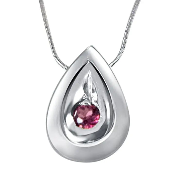 Surat Diamonds Building of Special Memories Rhodolite & 925 Sterling Silver Pendant with 18 Silver Finished Chain