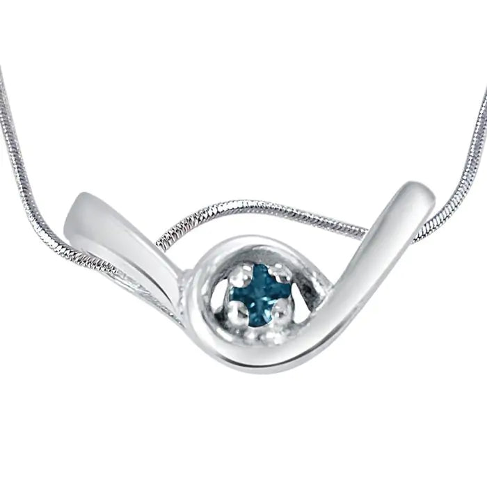 Surat Diamonds Denim Days Blue Topaz & 925 Sterling Silver Pendant with 18 Silver Finished Chain