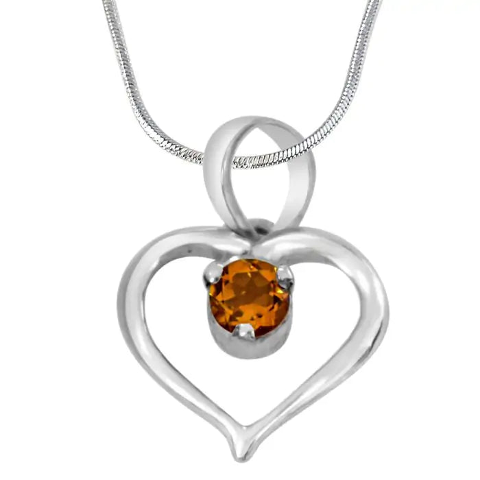 Surat Diamonds Perfect Memories Heart Shaped Yellow Topaz & 925 Sterling Silver Pendant with 18 Silver Finished Chain