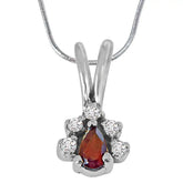 Surat Diamonds Trendy Red Pear Garnet, White Topaz and 925 Sterling Silver Pendant with Silver Finished 18IN Chain