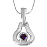 Surat Diamonds Drop Shaped Purple Amethyst and 925 Sterling Silver Pendant with 18 IN Silver Finished Chain