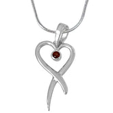 Surat Diamonds Trendy Heart Shaped Red Garnet and 925 Sterling Silver Pendant with 18 IN Silver Finished Chain