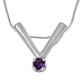 Surat Diamonds V Shaped Purple Amethyst and 925 Sterling Silver Pendant with 18 IN Silver Finished Chain
