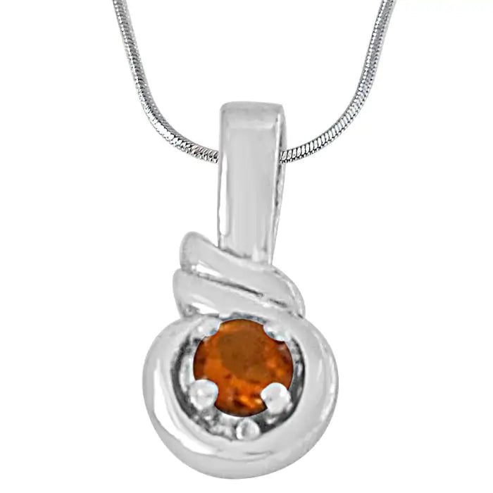 Surat Diamonds Round Shaped Yellow Topaz and 925 Sterling Silver Pendant with 18 IN Silver Finished Chain