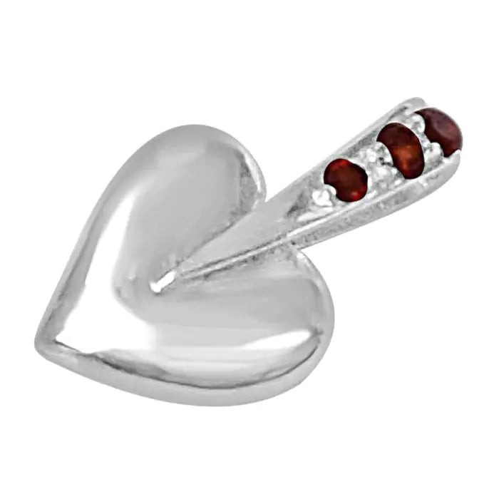 Surat Diamonds Trendy Heart Red Garnet & 925 Sterling Silver Pendant with 18 IN Chain
