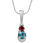 Surat Diamonds Round Blue Topaz & Pink Tourmaline in 925 Sterling Silver Pendant with 18 IN Silver Finished Chain SDP490