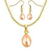 Surat Diamonds Peach Coloured Freshwater Pearl Pendant & Earring Set