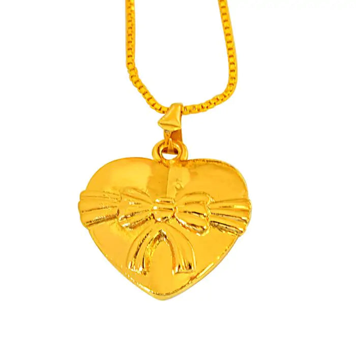Surat Diamonds Lovely Bow Design on Gold Plated Heart Pendant with 22 IN Chain for Your Love