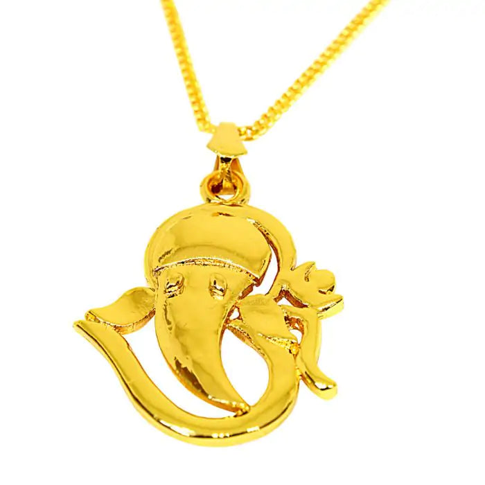 Surat Diamonds Om Ganeshaya Namah Gold Plated Religious Pendant with Chain