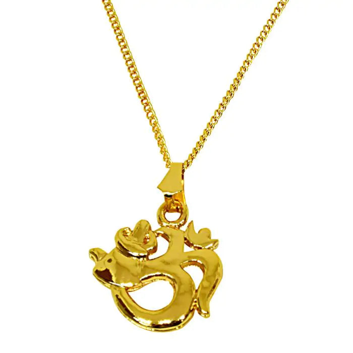 Surat Diamonds Peaceful Om Gold Plated Religious Pendant with Chain