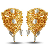 Surat Diamonds Temple Shaped Pearl and Metal Gold Plated Earrings
