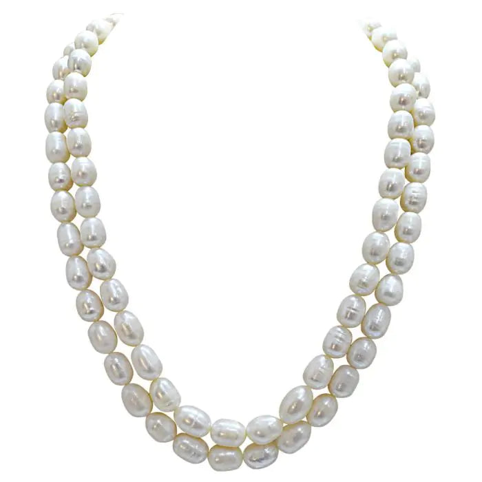 Surat Diamonds 2 Line Real Big Elongated Pearl Necklace for Women