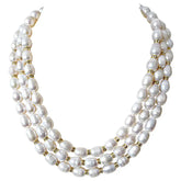 Surat Diamonds 3 Line Heavy Looking Real Big Elongated Pearl and Stone Ring Necklace for Women