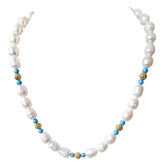 Surat Diamonds Single Line Turquoise, Big Elongated Pearl and Gold Plated Ball Necklace for Women