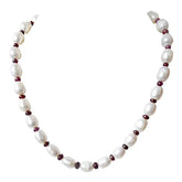 Surat Diamonds Single Line Real Red Ruby Beads an Big Elongated Pearl Necklace for Women